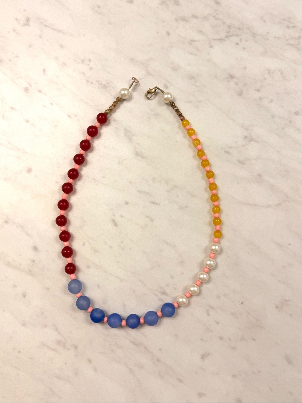 Multi-Color Beaded Necklace with Pearls Handmade